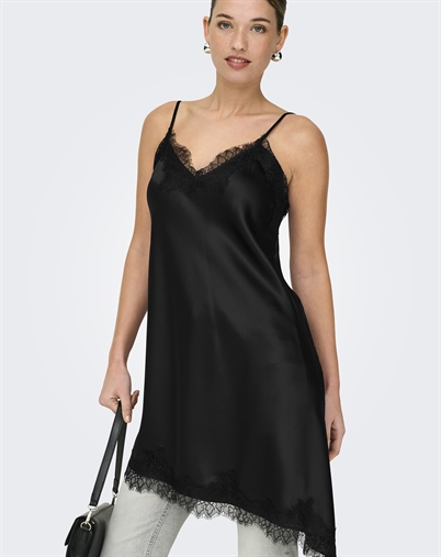 Only - ONLBella Strap Satin Lace Kjole - Black